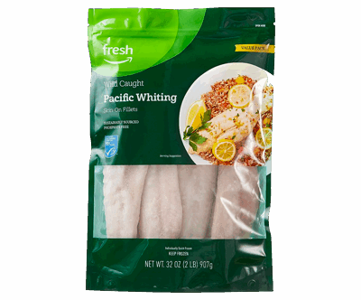 Fresh Brand – Wild Caught Pacific Whiting Skin-On Fillets Value Pack, 2 lb (Frozen)