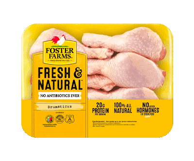 Foster Farms Fresh & Natural Chicken Drumsticks, 20g Protein per 4 oz Serving