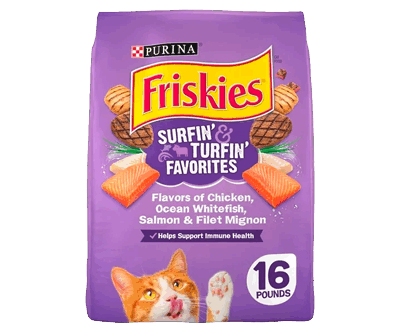 Purina Friskies Dry Cat Food for Adult Cats & Kittens, Surfin’ & Turfin